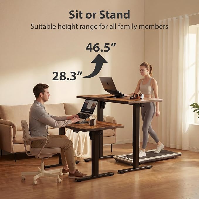 Cubiker Standing Desk, 48x24 Inches Sit Stand Home Office Desk, Electric Stand up Desk, Adjustable Desk with Splice Board, Black Frame/Rustic Brown Top