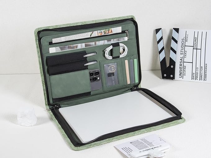 AZXCG Leather Portfolio with Zipper, Embossed Leather Padfolio for Women, Professional Business Portfolio Organizer fits 13" Tablet, Writing Pad Holder, Gifts for Women/Men, Valentine's Day Gift
