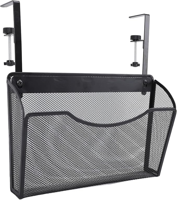 Dioche Clamp on Desk Hanging Desk Organizer Adjustable Carbon Steel ClampOn Organizer for Effective Office Storage - Stylish White Design (Black)