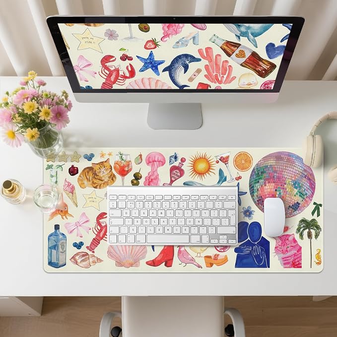Desk Mat, Leather Desk Pad Blotter Protector, XXL Large Mouse Pad,Computer Laptop Mouse Pads for Desktop,Waterproof Writing Anti-Slip Mousepad for Office and Home I Cream Trendy Stickers