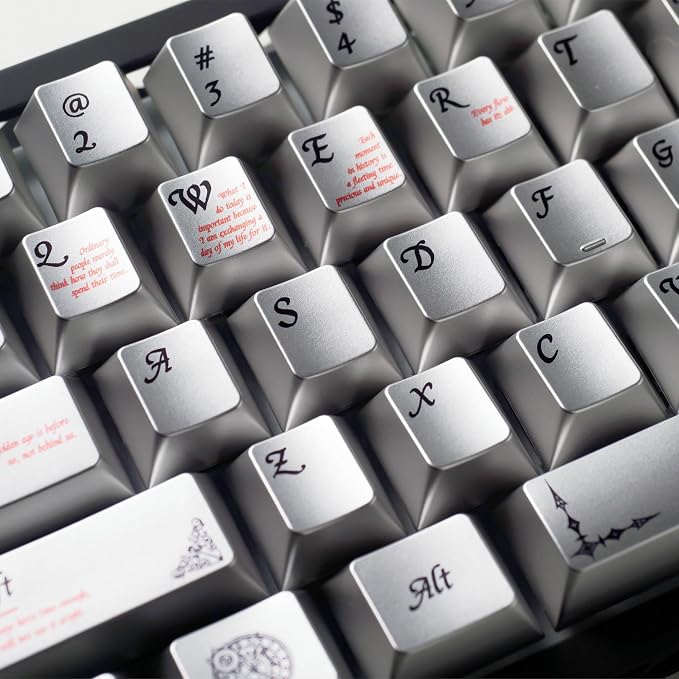 womier Metal Paint Textured Mechanical Keyboard Keycaps, Retro Dye Sub & Double Shot PBT Keycaps 60 75 100 Percent, Cherry Profile Custom Aluminum Keyboard Keys Caps Set 112 Keys, Space Gray