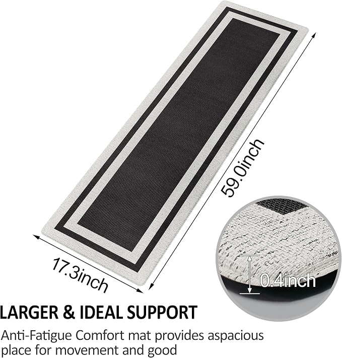 Anti Fatigue Kitchen Floor Mat Cushioned Non-Skid Waterproof Floor Mat Ergonomic Comfort Foam Standing Rugs for Floor for Kitchen, Floor, Office, Sink, Laundry Black 17.3 Inch x 59 Inch