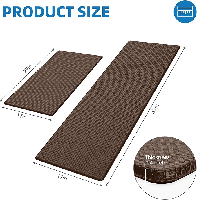 Kitchen Mats for Floor, [2PCS] Anti-Fatigue Kitchen Rugs, Brown | Cushioned Comfort,Non-Slip Backing,Waterproof Surface,Soft Underfoot,Easy Clean,Kitchen Sink,Laundry Room,Standing Desk
