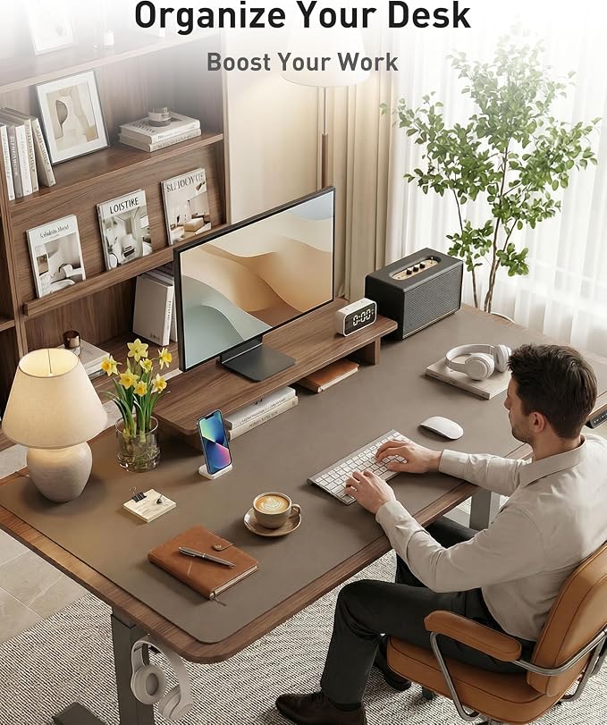 Aothia Faux Leather Desk Mat - Large Mouse Pad, Non-Slip PU Leather Blotter, Waterproof Writing Surface for Office and Home (Coffee, 42" x 17")