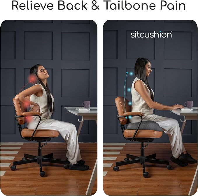 SitCushion Orthopedic Coccyx Cushion for Tailbone Pain Relief, Sciatica and Back Pain – X Large Memory Foam Seat Cushion for Office Chairs, Car – Ergonomic Pillow with Removable Spare Cover (Green)
