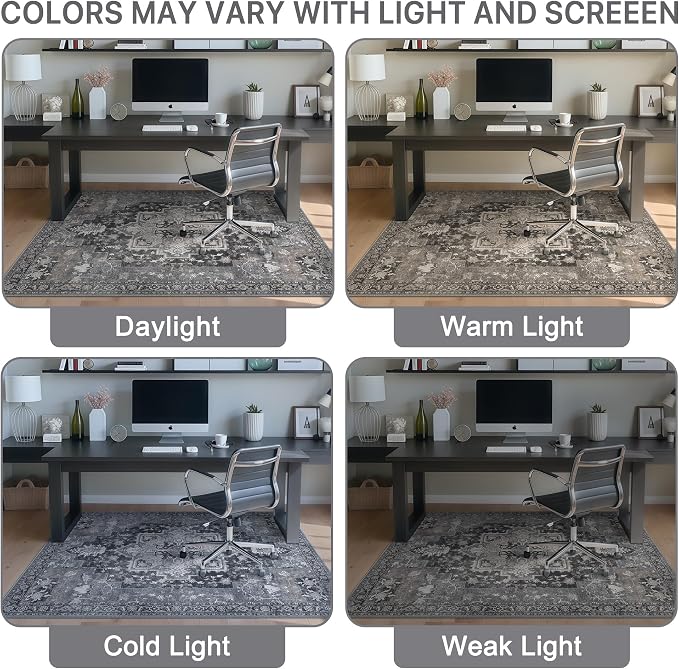 48"x72" Office Chair Mat for Hardwood Tile Floor, Under Desk Carpet Protector for Rolling Computer Chair Mat, Machine Washable Area Rug, Anti-Slip 1/5" Thick Low Pile Thin Vinyl Floor Mat, Black