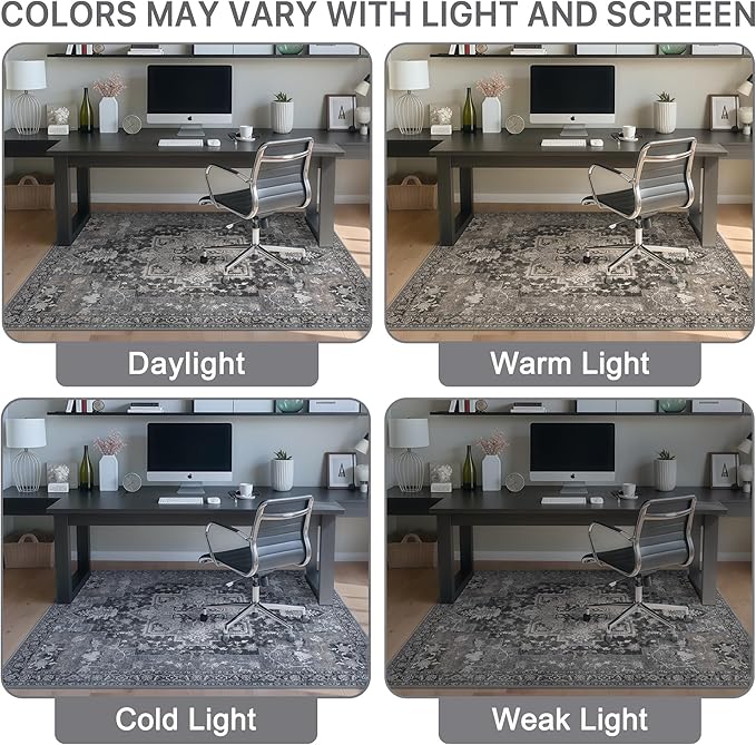 30"x48" Office Chair Mat for Hardwood Tile Floor, Under Desk Carpet Protector for Rolling Computer Chair Mat, Machine Washable Area Rug, Anti-Slip 1/5" Thick Low Pile Thin Vinyl Floor Mat, Black