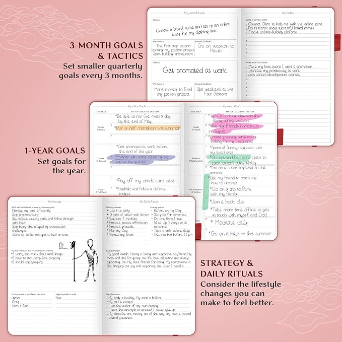 Legend Undated Weekly Planner – Goal Planner Journal & Organizer Notebook – Agenda Book with Monthly Calendar & To-Do List, A5 (Red)
