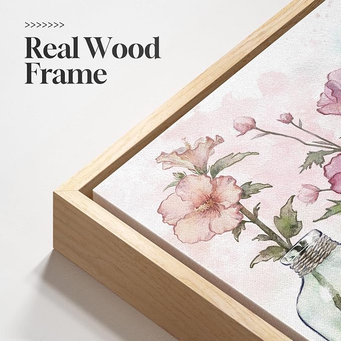 Framed Colorful Floral Wall Art, Modern Botanical in Vase Canvas Prints Painting, Pastel Watercolor Flower Wildflower Pictures for Living Room Bedroom Dining Room Bathroom Room Wall Decor, 24x36 Inch