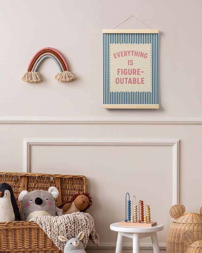 FGFK Everything Is Figureoutable Inspirational Wall Art Poster Hanger Frame, Retro Pink and Blue Positive Affirmations Canvas Prints Framed Wall Decor for Home Classroom Office, 12x16 Inch