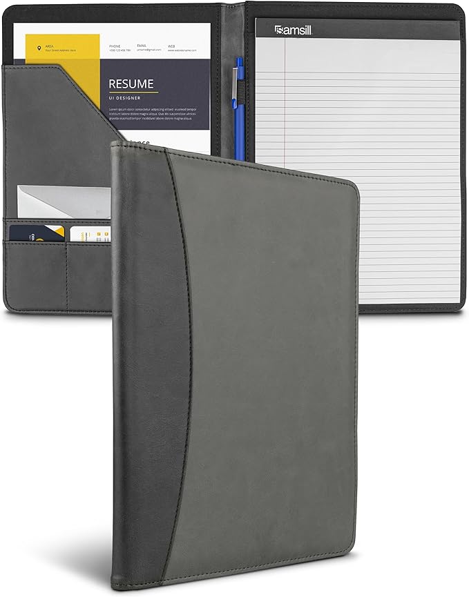 Samsill Two-Tone Padfolio, Resume Portfolio, Business Portfolio, with 8.5 x 11 Writing Pad, Gray & Black