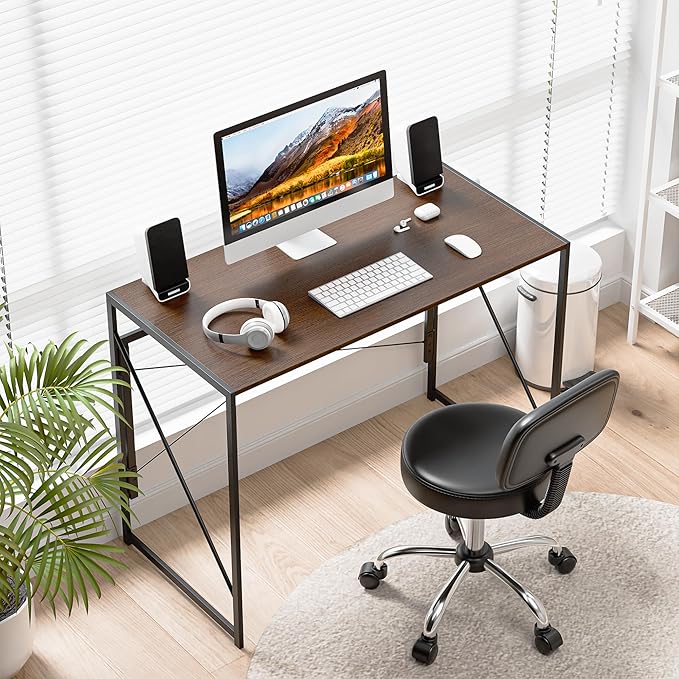 ZENY Folding Computer Desk 39'' Sturdy Writing Desk Gaming Desk Home Office PC Laptop Foldable Table Modern Simple Small Study Desk Steel Frame