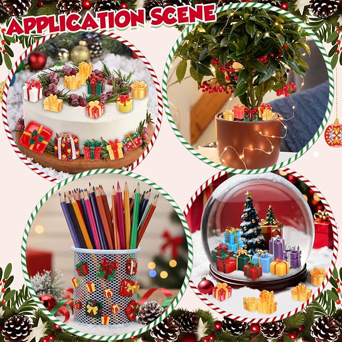 Giegxin 40 Pcs Mini Gift Boxes Resin Charms Bulk Multicolor Miniature Flat Back Cabochon Accessories Cute Embellishments Bulk for Valentines Decoration Jewelry Cellphone Case Scrapbooking DIY