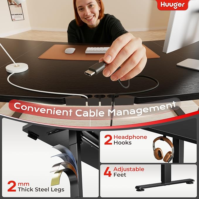 Huuger 71 X 30 Inch Electric Standing Desk with Power Outlets and USB-C Port, Height Adjustable Desk, Sit Stand Desk for Home Office, Computer & Gaming Desk with 4 Presets, Stable Steel Frame, Black