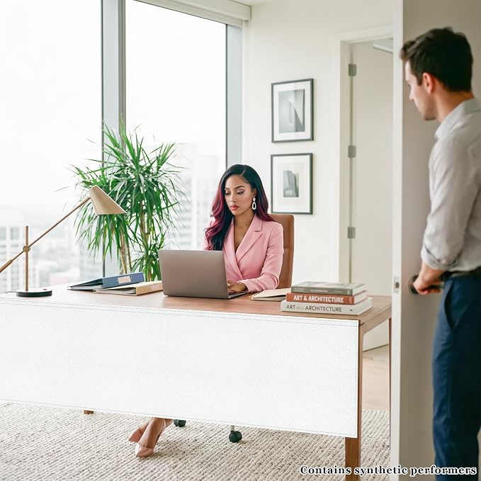 60" Under Desk Privacy Panel White Self-Adhesive Modesty Panel 600D Heavy Duty Desk Skirt Privacy Divider for Office Home or Standing Workstation Concealer Shield