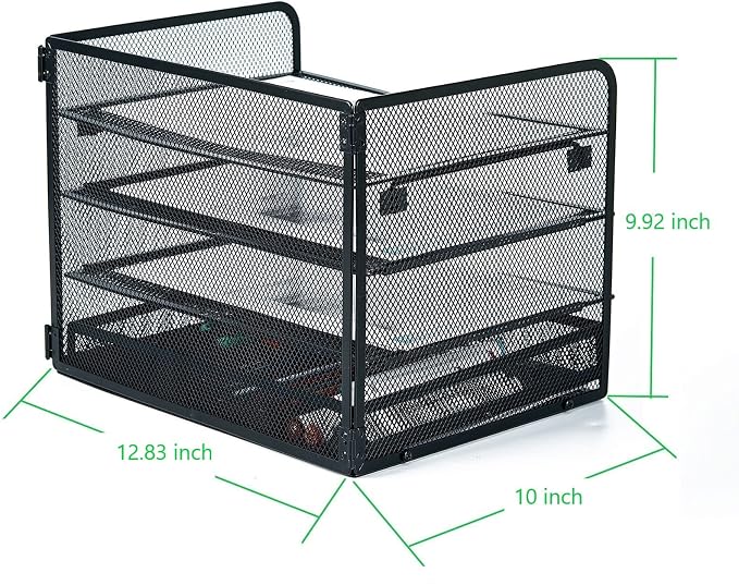 SETTFRFE 4-Tier Metal Desk Organizer-Paper Letter Tray with Drawer,Black | Desktop File Organizer with 2 Sliding Trays & 1 Drawer,Office Supplies Organizer and Storage for Office,Classroom,Home