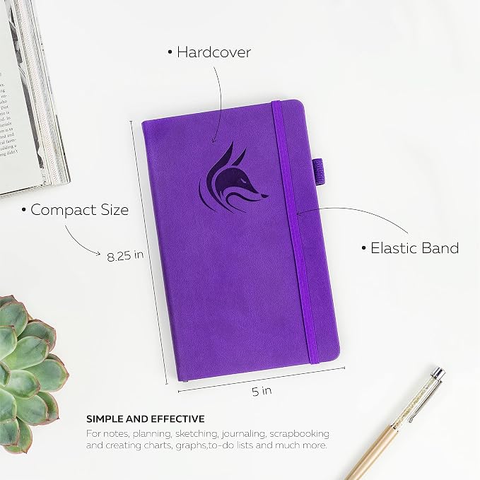 Clever Fox Dotted Notebook – Dot Grid Bullet Numbered Pages Hard Cover Notebook Journal With Thick 120g Paper and Pen Loop, Stickers, 3 Bookmarks, Smooth Faux Leather, 5'' x 8.25'' - Deep Purple