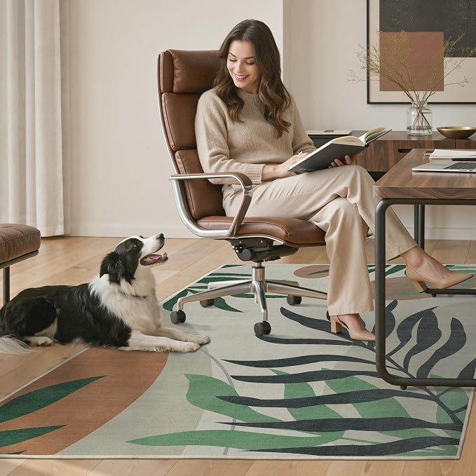36"x48" Office Chair Mat for Hardwood Tile Floor, Under Desk Carpet Protector for Rolling Computer Chair Mat, Machine Washable Area Rug, Anti-Slip 1/5" Thick Low Pile Thin Vinyl Floor Mat, Beige Grey