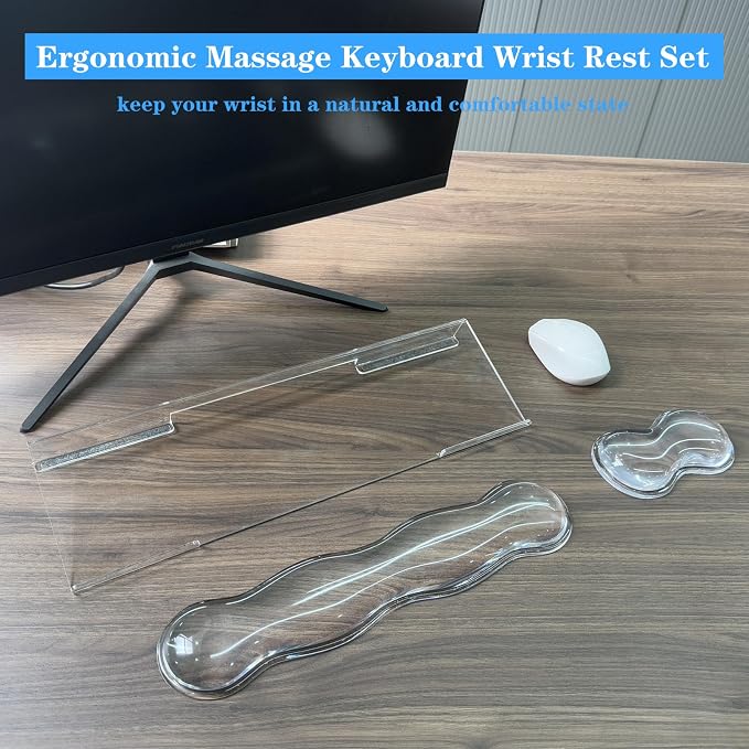 Computer Keyboard Stand with Gel Keyboard Wrist Rest, Tilted Acrylic Keyboard Holder - Ergonomic Wrist Rest Support Keyboard for Typing Pain Relief，Suitable for Office/Computer/Laptop/Gaming