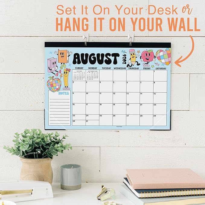 Hadley Designs Large Desk Calendar 2026-2027 - Desktop Calendar 2026, 18-Month Desk Calendars for Home, Office & Classroom, Cute Retro Classroom Must Haves, Gifts for Coworkers, Teachers & Students