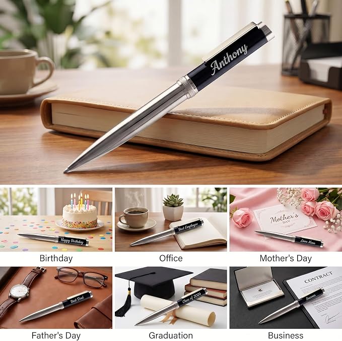 Ancolo Personalized Pens - Advertising Buesiness Gift Office Writing Set- Engraved with Your Message Name Company Team Name, Phone Number Perfect for Business Men 5 Pens/BOX