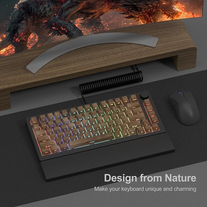 dagaladoo Doubleshot PBT keycaps 60 75 100 Percent,Brown Key caps Shine Through,Side Print Custom Keycap,Cherry Profile Keyboard caps for Machine Keyboard(Walnut Textures)