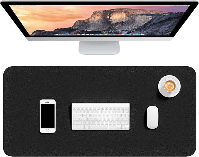 Hsurbtra Desk Pad, 30" x 14" PU Leather Desk Mat, XL Extended Mouse Pad, Waterproof Desktop Blotter Protector, Non-Slip Ultra Thin Large Laptop Keyboard Writing Mat for Office Home, Black