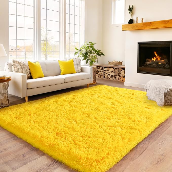 5x7 Area Rug for Living Room, Ultra Fluffy Rug Fuzzy Shag Shaggy Carpets for Bedroom,Anti-Skid Indoor High Pile Soft Rug Carpet for Bedroom Kids Room Nursery Boy Girls Room Dorm Home Decor, Yellow