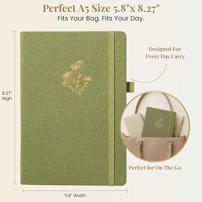 VIVID SCRIBBLES Lined Journal for Women, A5 Hardcover Notebook, Thick 120 GSM Paper, No Bleed, Premium Writing Journal, Lay Flat Binding, Pen Loop, Elastic Closure, 3 Bookmarks