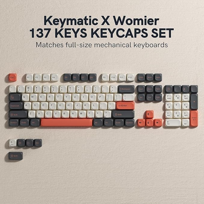 Keymatic 137 Double Shot PBT Keycaps Set MOA Custom Retro keycaps for 61/64/68/84/87/100/104/108 Retro Gaming Mechanical Keyboard Gray Orange(Only Keycap Set)