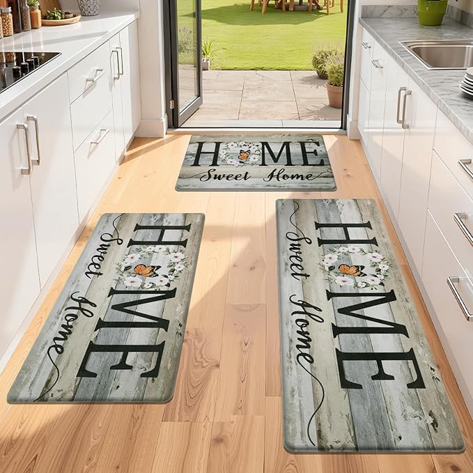 Yamaziot Anti Fatigue Kitchen Rug Set of 3, Non-Slip Cushioned Floor Mats | Waterproof, Stain Resistant, Farmhouse Cushioned Comfort Standing Desk Mat with Runner for Kitchen, Office, Sink, Laundry