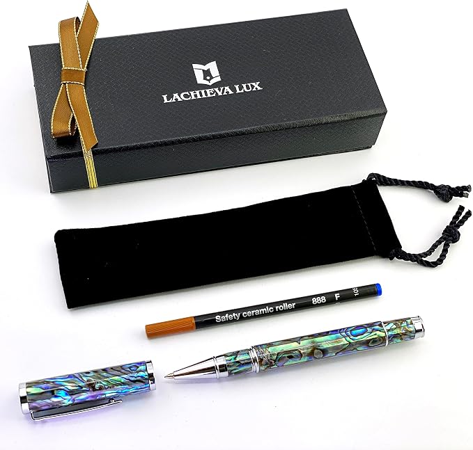 LACHIEVA LUX Exquisite Abalone Shell Rollerball Pen with German 888F Refill, Luxury Writing Gift for Executives, Men & Women