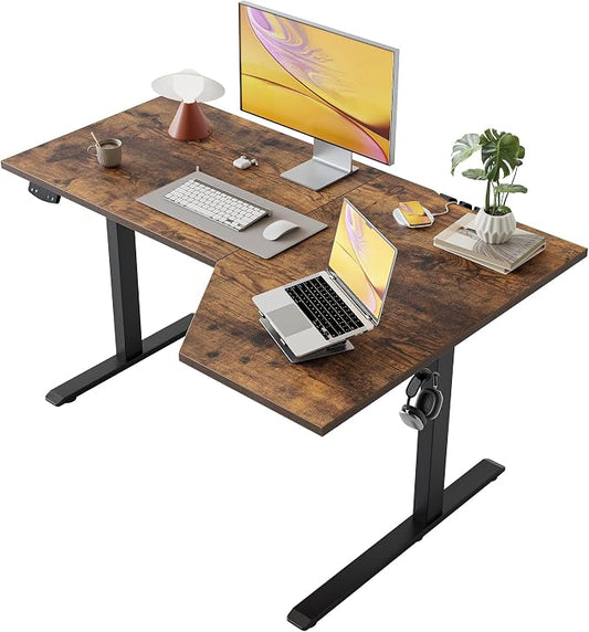 Agilestic Electric Standing Desk, Height Adjustable Desk, 48 x 28 Inch Sit Stand up for Work Office Home, L Shaped Ergonomic Rising Computer Table with Memory Preset, Rustic Brown