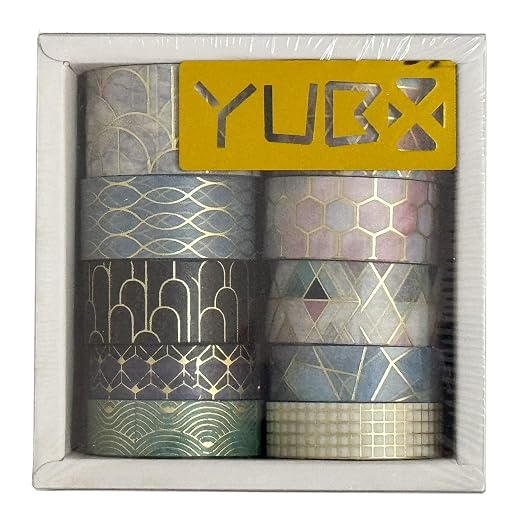 Creative Washi Tape Set 10 Rolls Gold Foil Print Decorative Masking Tapes for Arts, DIY Crafts, Journals, Planners, Scrapbook, Wrapping (Geometric Order)
