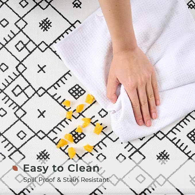FRESHMINT Moroccan Kitchen Mat Set 2 Piece, 17x30''+17x47'', Bright White | Anti-Fatigue, Non Slip, Comfort, Kitchen Decor, Easy to Clean, Waterproof, Perfect for Kitchen, Laundry, Office