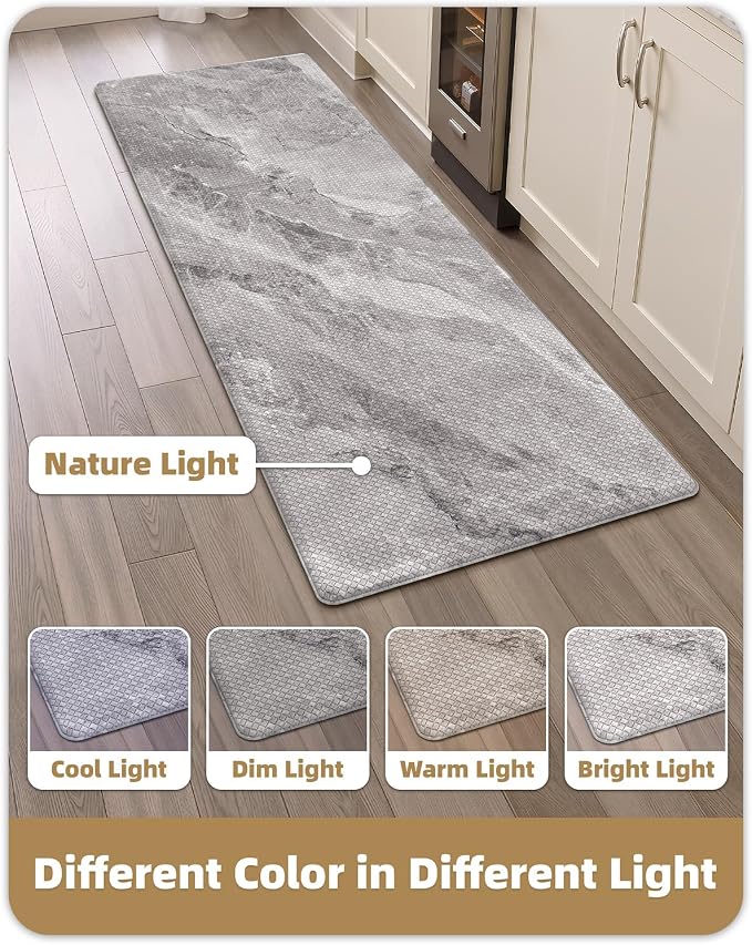 Color&Geometry Kitchen Mats for Floor 24x59 Grey Marble Design | Non Slip Kitchen Rug, Easy Clean, Oil/Water Proof, 0.4in Anti Fatigue Standing Mat For Sink/Laundry/Office, Home Decor, Wide
