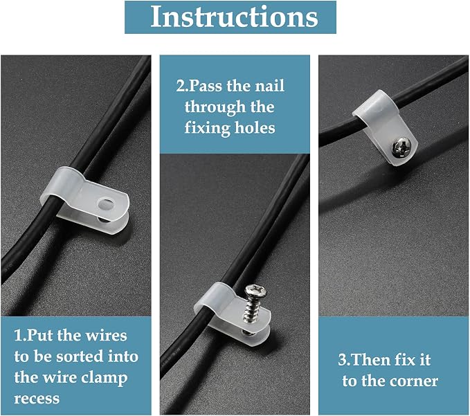 1/2 Inch R-Type Clip Clamp, 50 Pcs | Nylon P-Type Mounting Clips, Cable Clip Wire Clamp, Wire Management, Stainless Steel Screws Included
