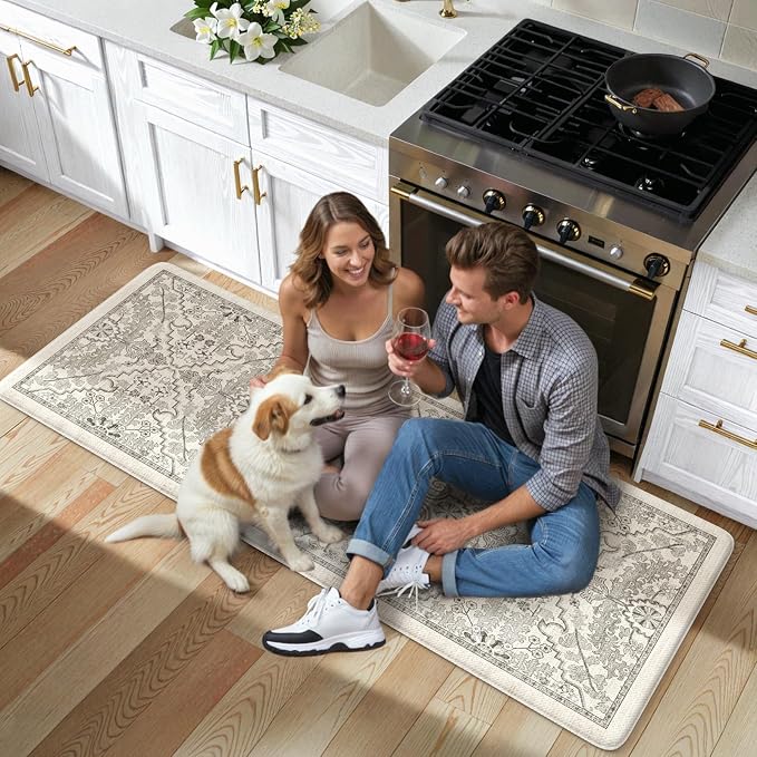 KIMODE Anti Fatigue Kitchen Mats,Light Grey Distressed Kitchen Runner Rugs | Padded Kitchen Mat for Floor, Comfort Standing Desk Mat, Cushioned Kitchen Mats for Floorfor Laundry Office Sink 24"x59"