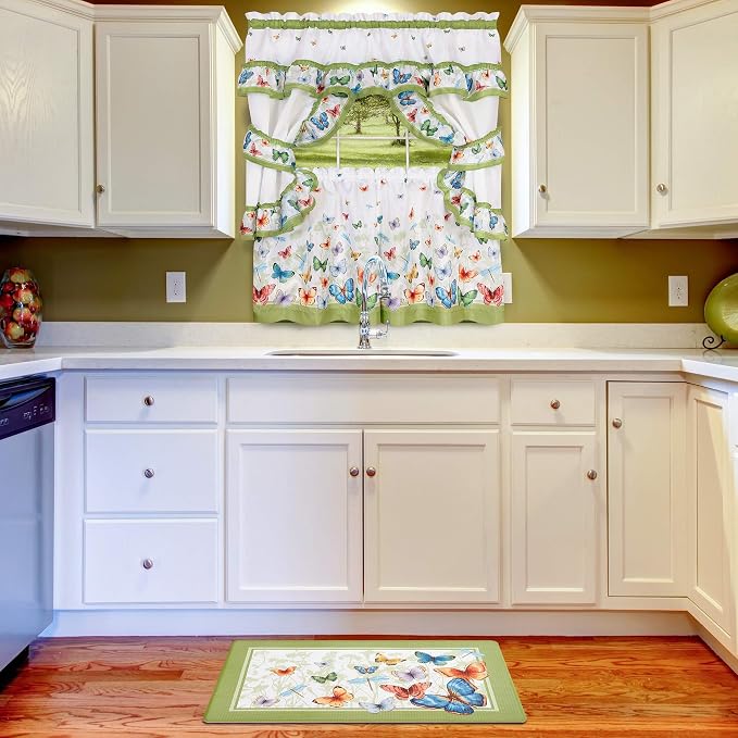 Anti-Fatigue Floor Comfort Mat - 18 x 30 Inch (Butterflies) - Waterproof Non-Slip Rug - Easy to Clean Cushioned Mat for Kitchen, Bathroom, Standing Desk & Office - Achim Home Decor