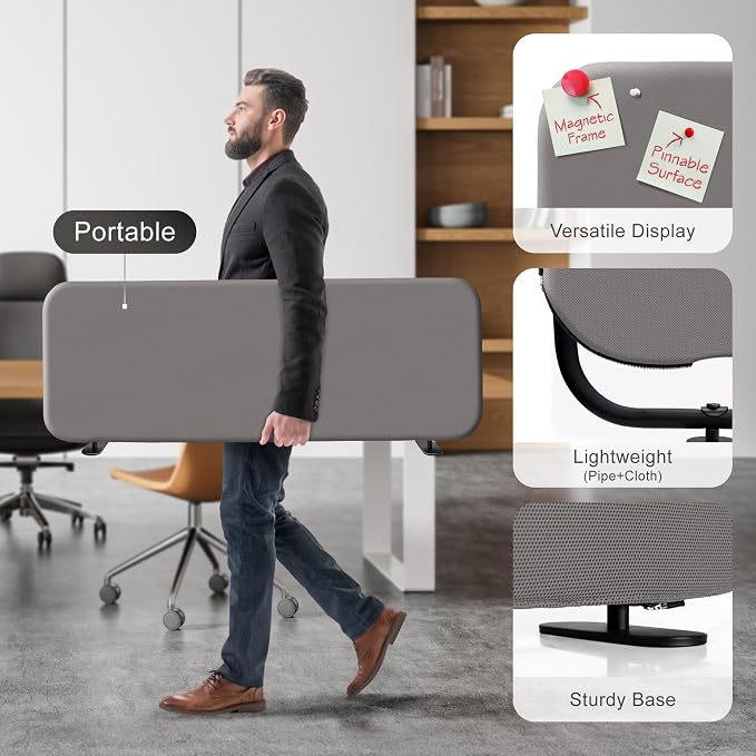 DECOLAB Desk Dividers, Standing Table Divider Panel for Home, Office, Student, Classroom, Freestanding, Anti-Scratch, 48"x18", Sterling