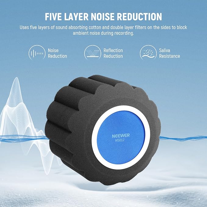 NEEWER Microphone Isolation Ball Shield Pop Filter, Portable Windscreen Mic Cover for Studio Vocal Booth Recording, Sound Absorbing Five Layer Foam Acoustic Equipment for 43-68 mm Mics, MS012