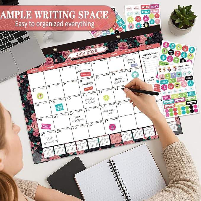Lateefah Desk Calendar 2025, Large 12'' x 17'' Desk Calendar 2025-2026, 18 Month Desktop Wall Calendars for Home & Office, Use July 2025 to Dece 2026