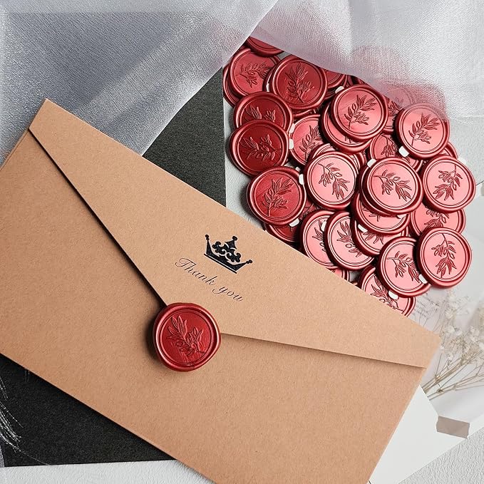 50 Pcs Red Wax Seal Stickers Self- Adhesive Wedding Invitation Seal Stickers, Perfect for Invitation Cards, Envelopes Christmas Cards, Gift Wrapping, Party Menu Decor