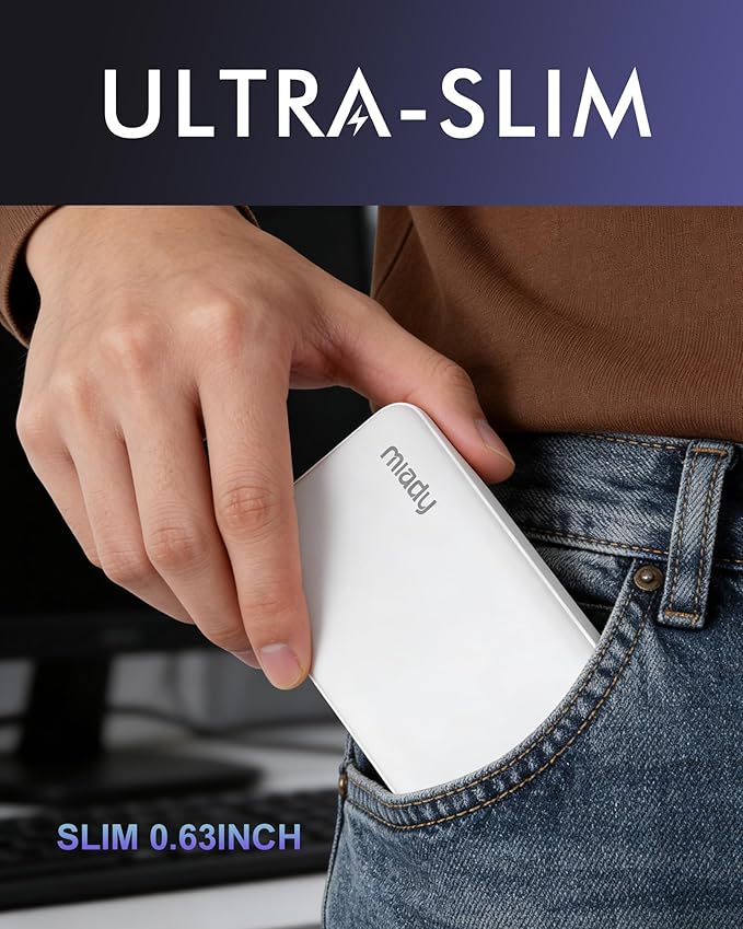 Miady 2-Pack Portable Charger, Slim 10000mAh Power Bank Travel Battery Pack | Dual USB丨3 Outputs 2 Inputs丨for Backpack Travel Camping丨Slim丨Compatible with iPhone Android etc丨Flight-Safe丨37Wh丨White+White