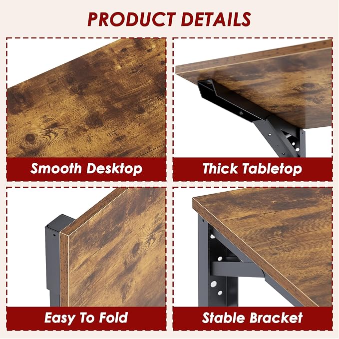 Need Wall Mounted Folding Table - Heavy Duty Small Fold Down Dining Table Length 30" Width 20" Perfect Addition to Home Office/Laundry/Home Bar/Kitchen & Dining Room Rustic Brown AC15-7650FG-ND