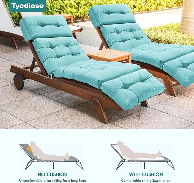 Chaise Lounge Cushions Outdoor Set of 2, 74.4 x 22 x 4.7 Inches Thickened Lounge Chair Cushions Waterproof for Outdoor Furniture with Ties, Non-Slip Patio Pool Chaise Lounge Cushion, Teal