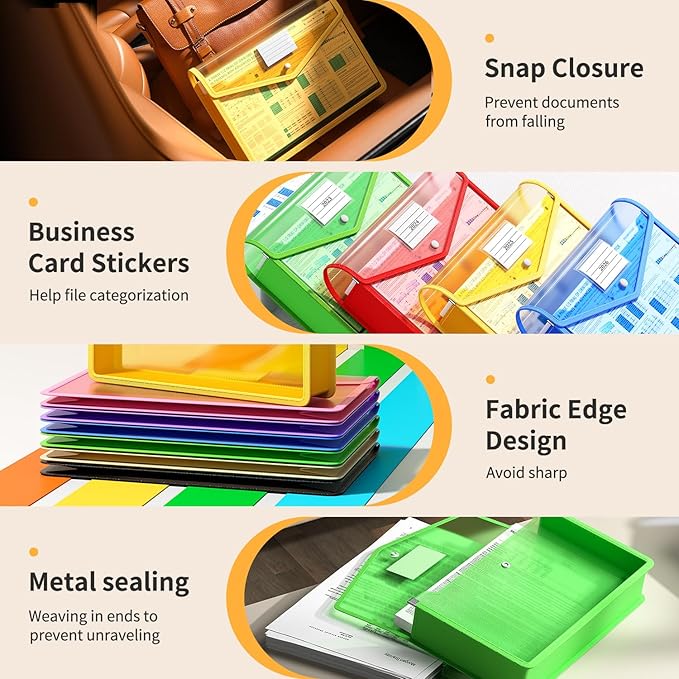 3 Pack Plastic Expanding File Folder, Transparent envelopes with Snap Closure, Fit Legal/B4 Size for School/Office/Home/Hospital, No Dividers, Large Capacity-3 Colors