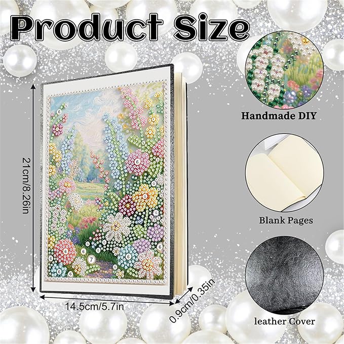 FRANDEK Pearl Painting Notebook Kit, Summer Forest A5 DIY Journal with 50 Blank Pages, Diamond Gem Art Cover with Waterproof Canvas, Beginner Craft Set with Full Tools for Adults