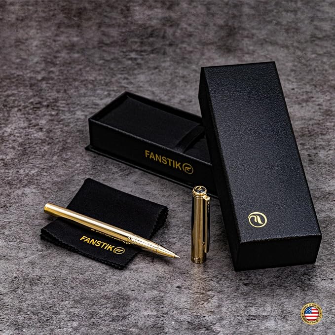 FANSTIK Gold Luxury Rollerball pen, fancy gift set for women, Real 24K Gold Plating, Professional executive pen gift set for men (Lux Rollerball Gld)
