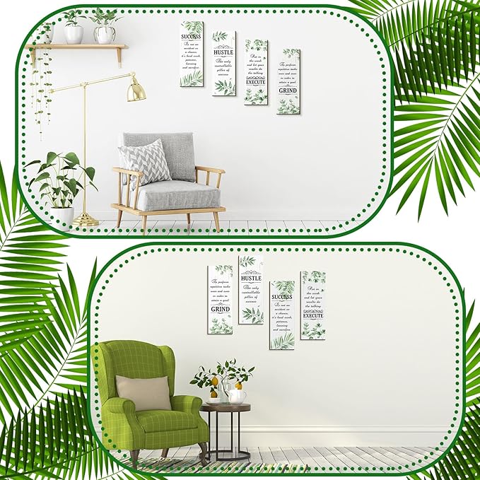 Honoson 4 Pcs Inspirational Office Wall Decor Motivational Rustic Wall Art Inspirational Hanging Wooden Plaques Sayings Motivational Quote Signs for Office Bedroom Living Room